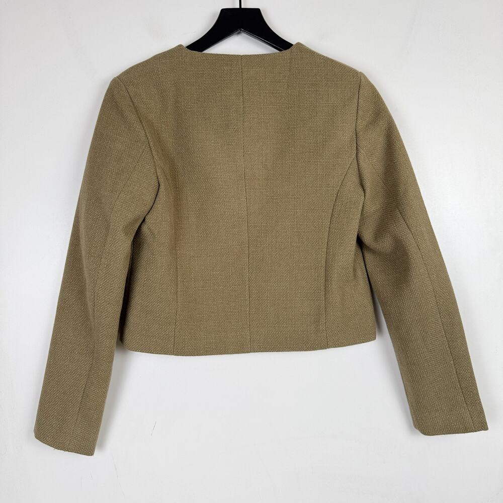Zara Woven Utility Dressy Structured Jacke Crop Olive Green Gold Buttons - XL - Picture 7 of 10